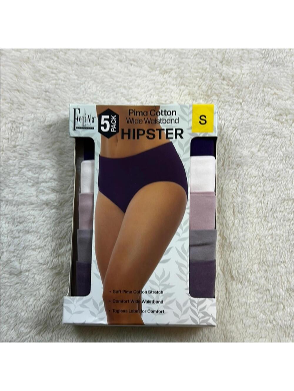 Felina Women’s 5-Pack Pima Cotton Hipster Panties Purple Gray Size Small NWT